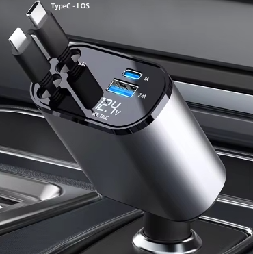 TekDrip™ VoltDrive — 120W 4-in-1 Retractable Car Charger
