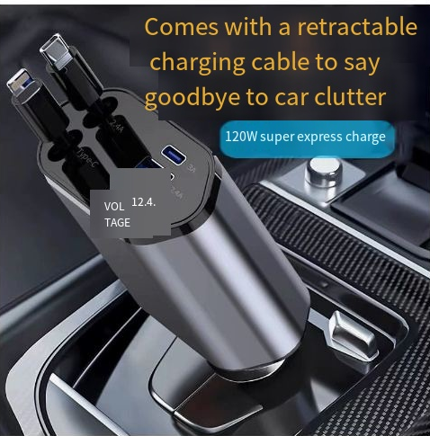 TekDrip™ VoltDrive — 120W 4-in-1 Retractable Car Charger